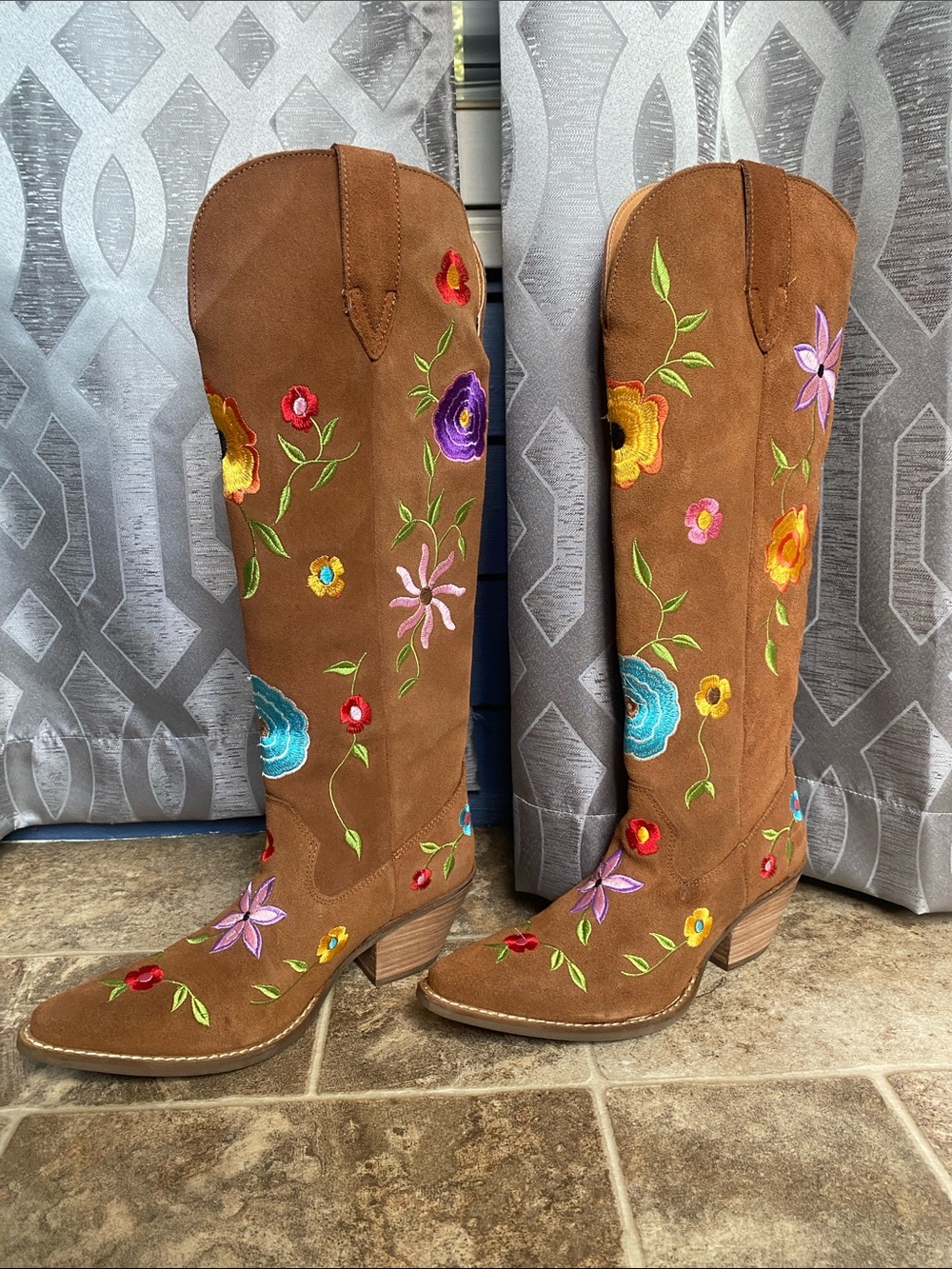 🌼 Dingo Flower Power Tall Suede Western Boots Size 7.5M 🌼 Cowgirl Statement
